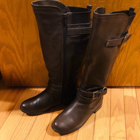 Call It Spring Size 7 Dark Chocolate Brown Knee High Full inside zipper Buckles - Picture 5 of 16